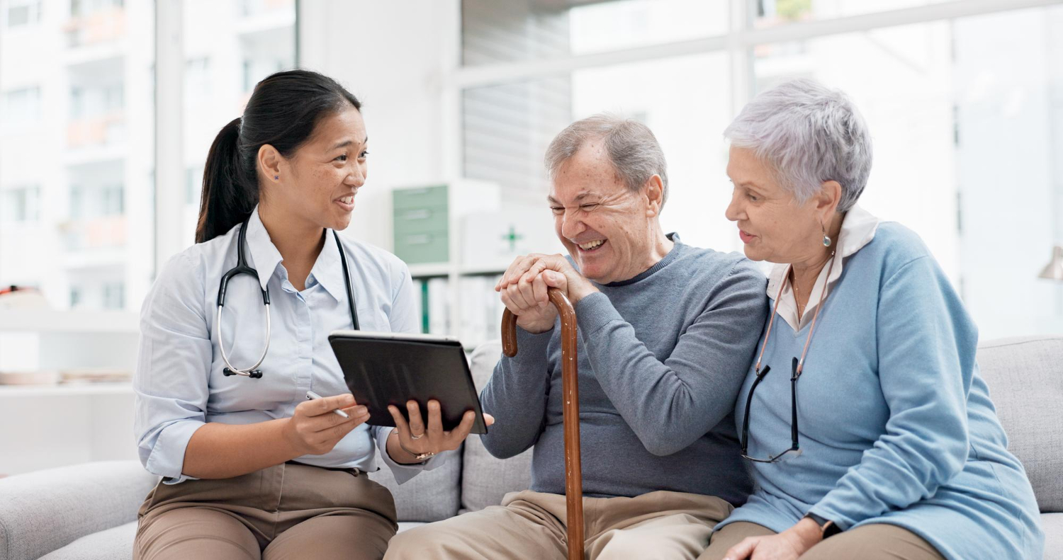 Healthcare provider verbally communicating with patients