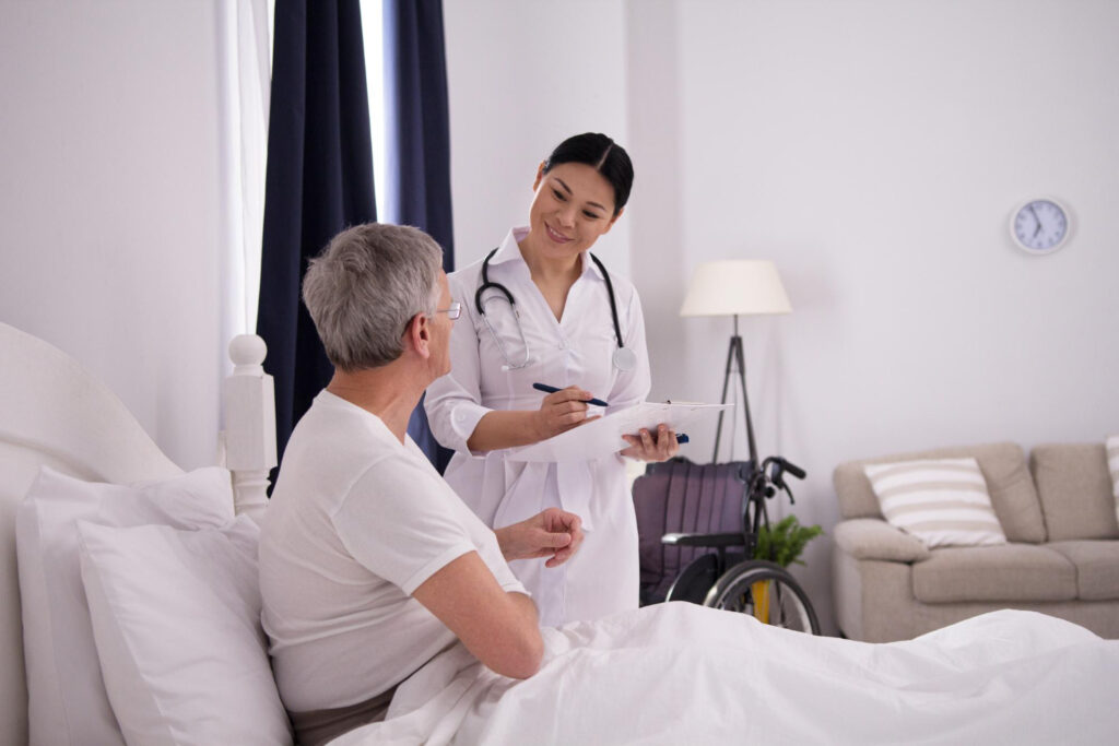 A doctor talking to her patient